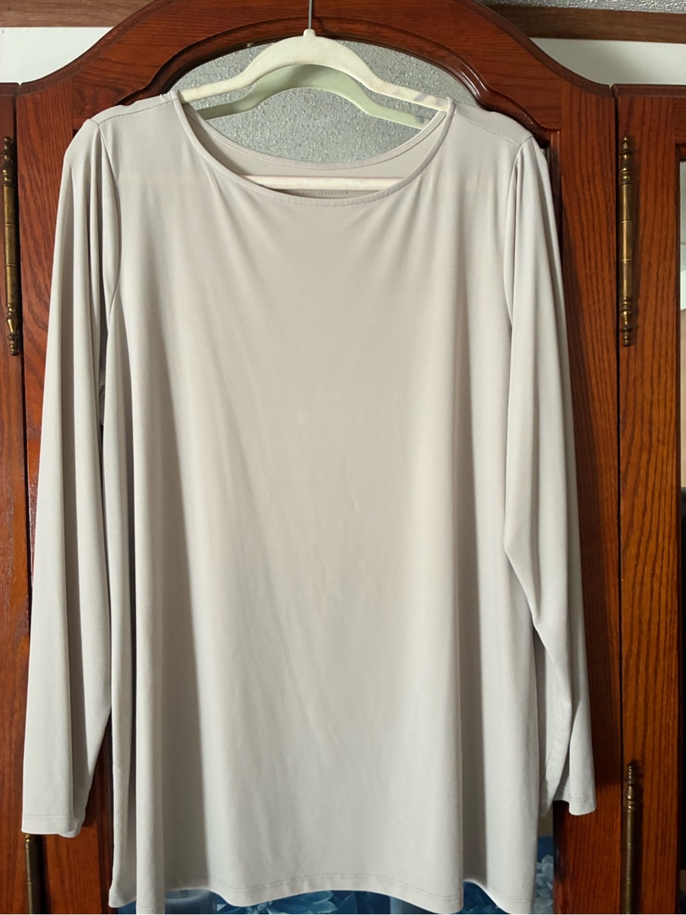 Susan Graver Light Beige Long Sleeve Crewneck Top